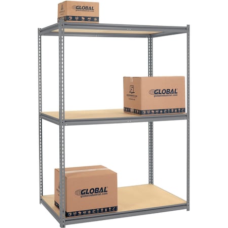 Global Industrial High Cap. Starter Rack 60Wx24Dx84H 3 Levels Wood Deck 1300lb Per Shelf GRY 580893GY